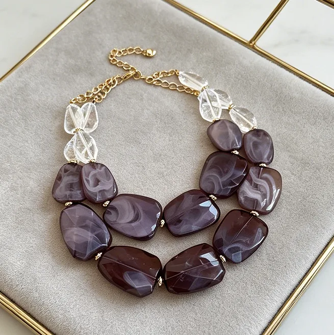 Double Layer Irregular acrylic Chunky Beaded Bib Choker Necklaces Elegant Statement Fashion boho fancy jewelry for ladies Women