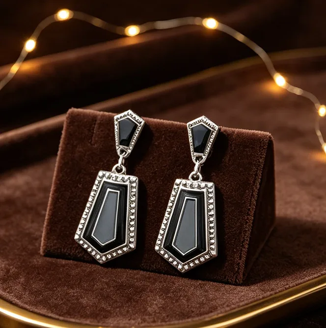 Vintage GothicBoho Irregular black Geometric Necklaces Layer Drop Earrings Ethnic chunky Women Statement Jewelry sets view 3