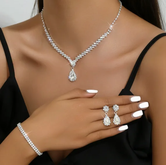 Edgy Rhinestone Inlaid Designer Pendant Necklaces Drop Dangle Earrings tennis bracelet Jewelry Sets joias de luxo for Women Daily view 3