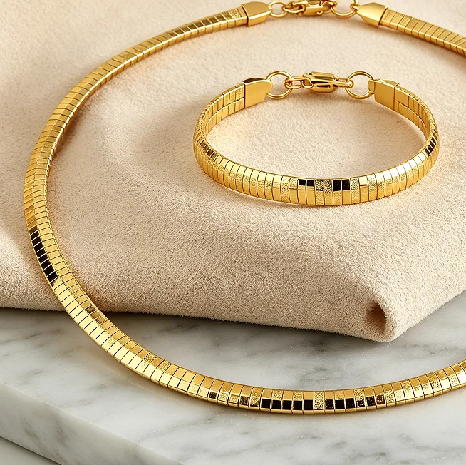 gold Hypoallergenic Snake Choker Necklaces Bracelets Minimalist Smooth Flat Chain Stainless Steel Jewelry Sets For Women Stackable Accessories