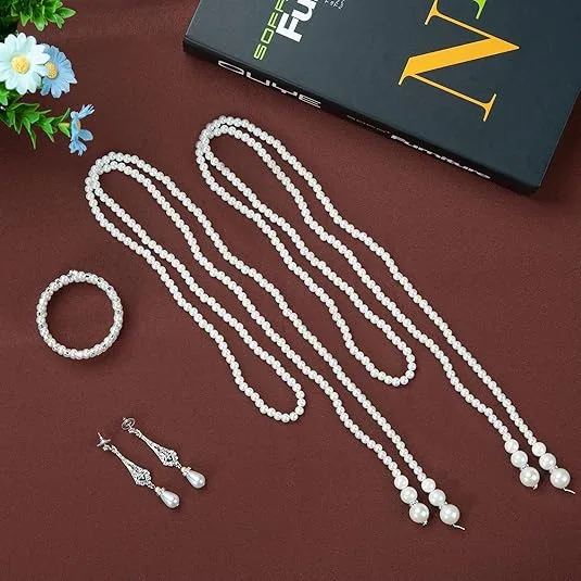 Minimalist Thin Rhinestone Charm beaded long Necklaces Drop Earrings Imitation Pearl Bracelets Women fashion wedding Multilayer Jewelry Sets view 3