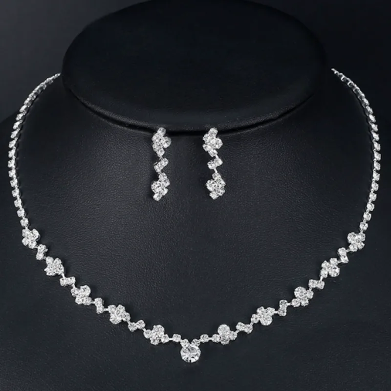 luxury classic Full with Rhinestone necklaces Irregular earrings designer trendy jewelry sets for Women bridal view 2