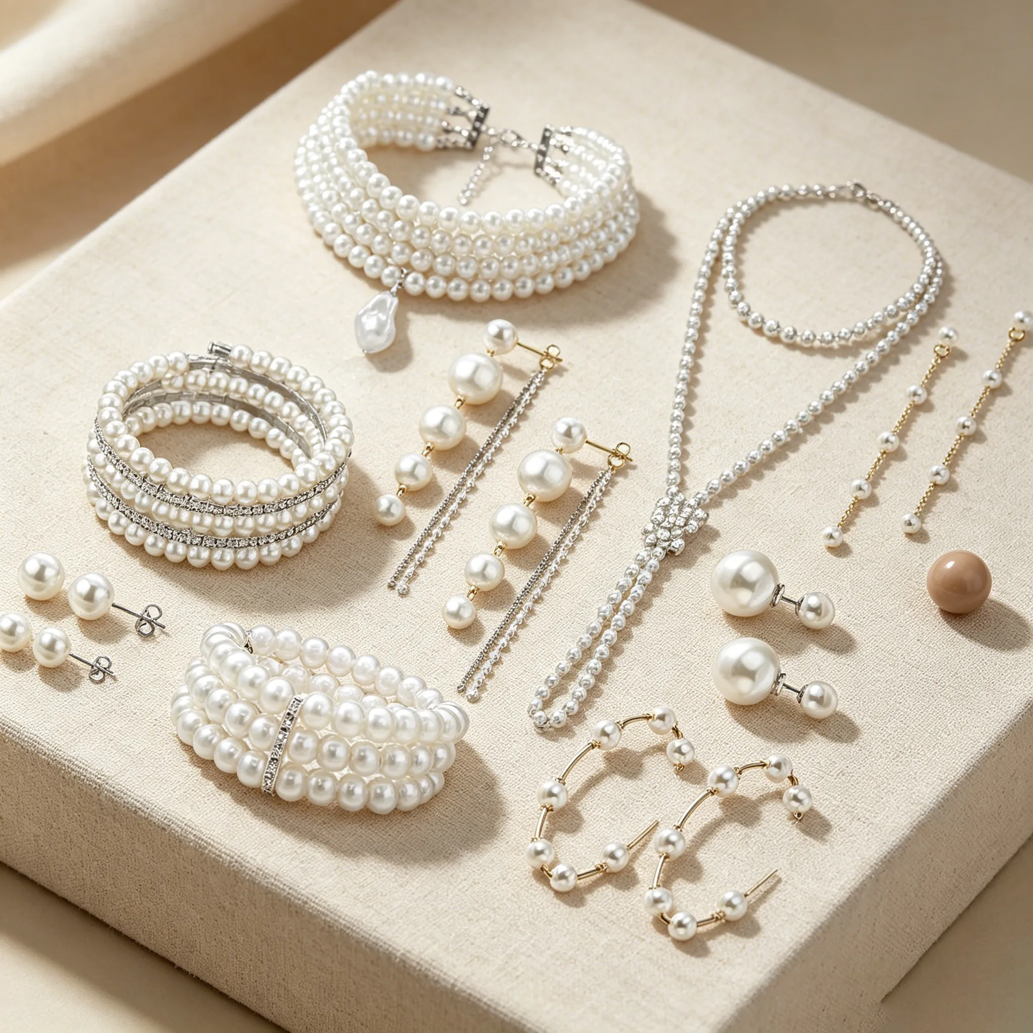 Romantic luxury Smooth Round Imitation Pearl Pendant long Necklaces earrings bracelet Sets jewelry pearl for Women Party Occasion Unique view 3