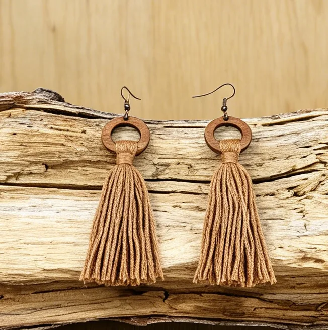 Bohemian Hollow Dreamcatcher Long Tassel Pendant Necklaces Circle Tassel Drop Earrings Ethnic Vintage Holiday Women Statement Jewelry view 2