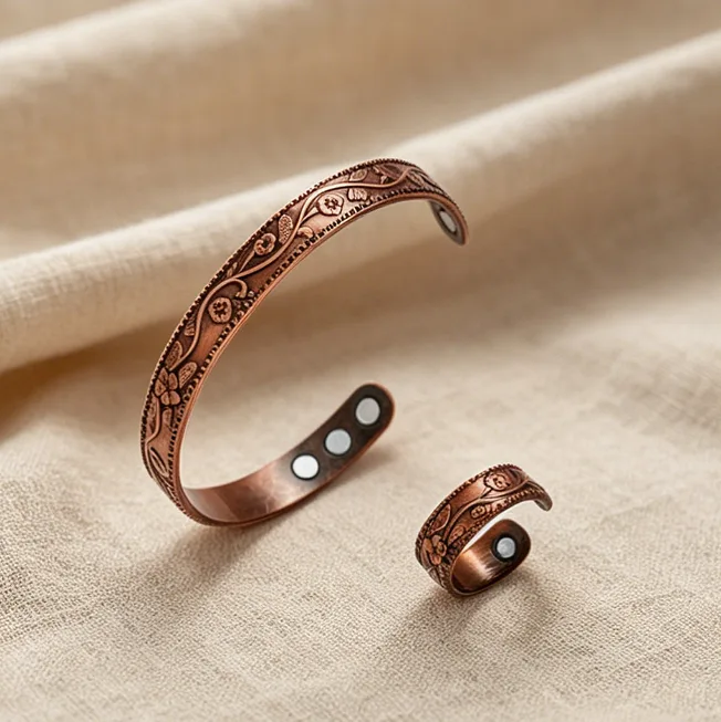Vintage Embossed Floral Open Cuff Bangles Adjustable Engraved Flower Open Rings Health Magnetic Women men gift Jewelry