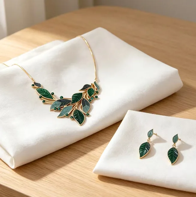 Vintage Forest Enamel Green Leaf Branch Pendant Necklaces Drop Earrings Nature Inspired Women Statement Fashion Jewelry