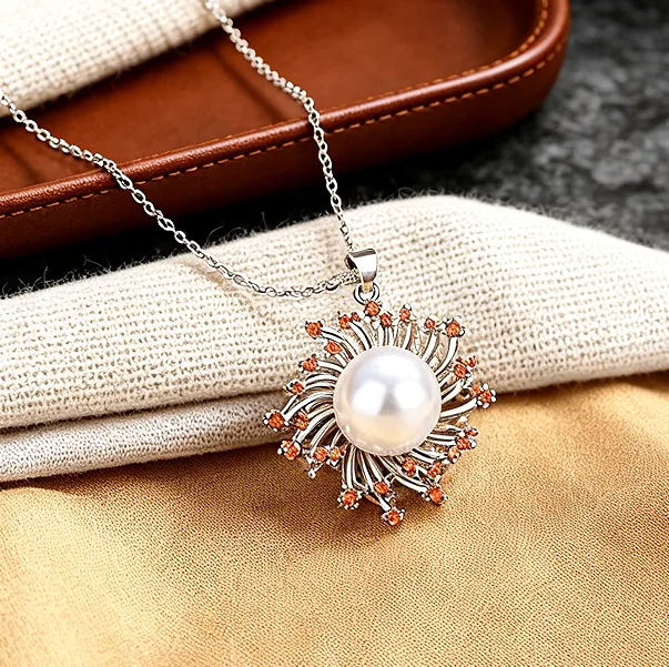 wholesale Copper Firework Designer Imitation Pearl Flower pendant necklace earrings ring sets for Women wedding jewelry