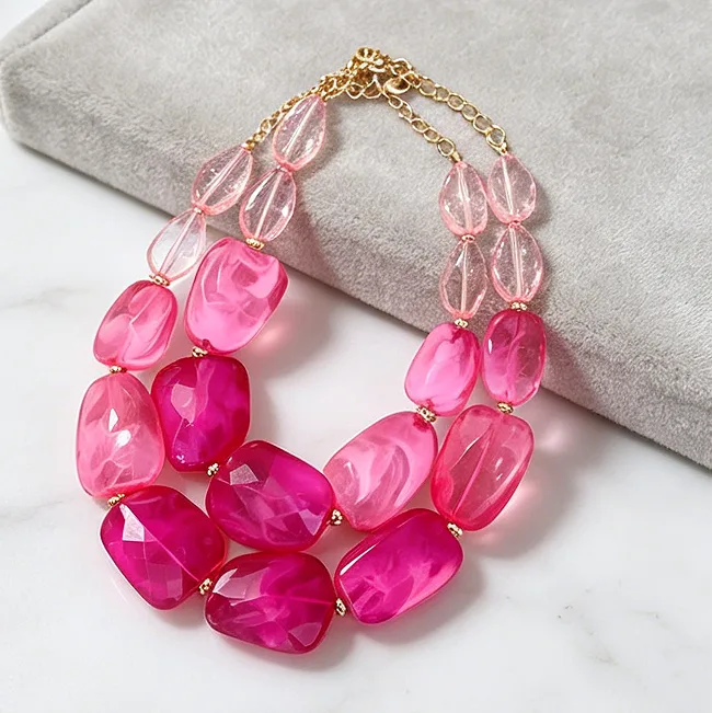 Double Layer Irregular acrylic Chunky Beaded Bib Choker Necklaces Elegant Statement Fashion boho fancy jewelry for ladies Women view 3