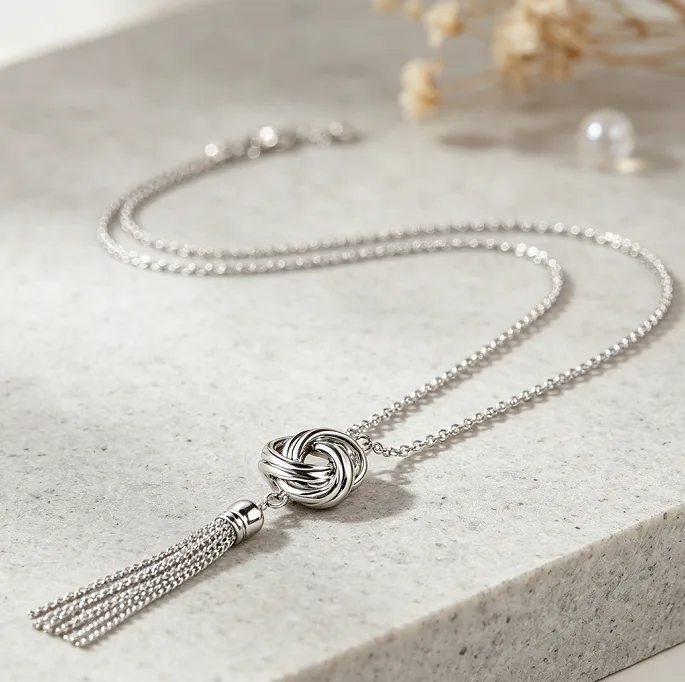 Minimalist Intertwined Round Knot Tassel Drop Pendant Thin Twist Chain Necklaces Long Fringe Hook Dangle Ear Charms Women Bohemian Daily Statement Jewelry Sets view 3