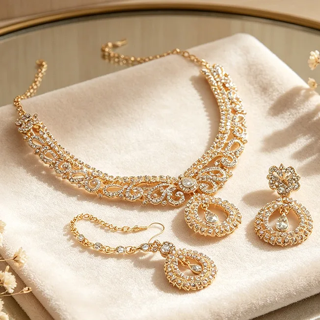 Luxury Teardrop Rhinestone Bridal Choker Necklaces Drop Earrings Forehead Chain Elegant Wedding Banquet Jewelry for Women view 3