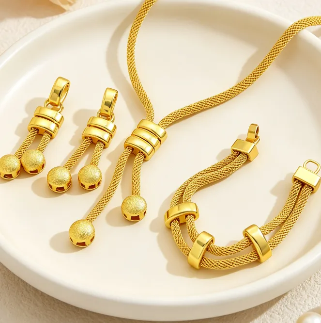 2026 New Women's Classic 18K Gold Plated Alloy Bridal Jewelry Set Necklace Earrings Bracelet for Wedding Anniversary Party Gifts view 2