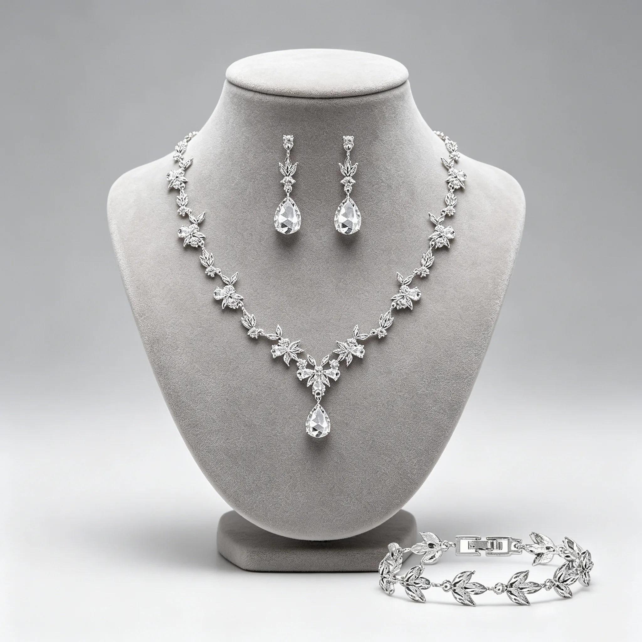 Modern waterdrop flower necklace Dangle Earrings leaf Bracelets designer inspired luxury Jewelry Sets for Women view 2