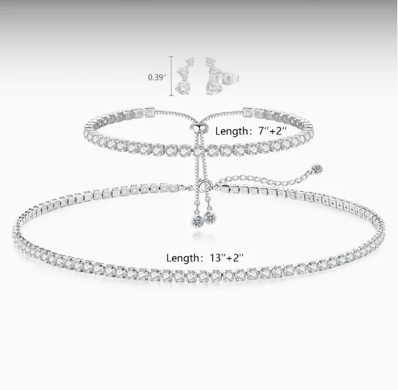 Full with Rhinestone jewelry Adjustable bracelet stud earrings Single-row necklaces for women wedding gift view 2