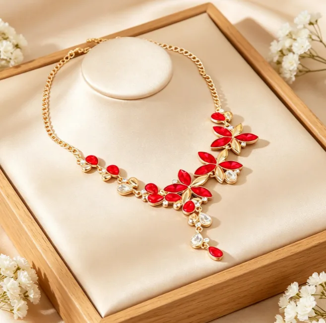 Elegant Blue Floral Rhinestone Pendant Necklaces flower Tassel Drop Earrings Romantic Wedding Women Jewelry joias de luxo view 3