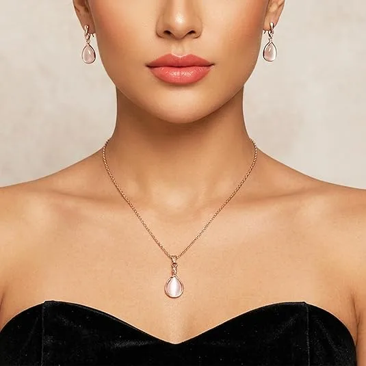 Modern Multi Curved Cat's eye stone water drop bride earrings pendant necklace set Complete Jewelry Sets For Birthday Prom view 3