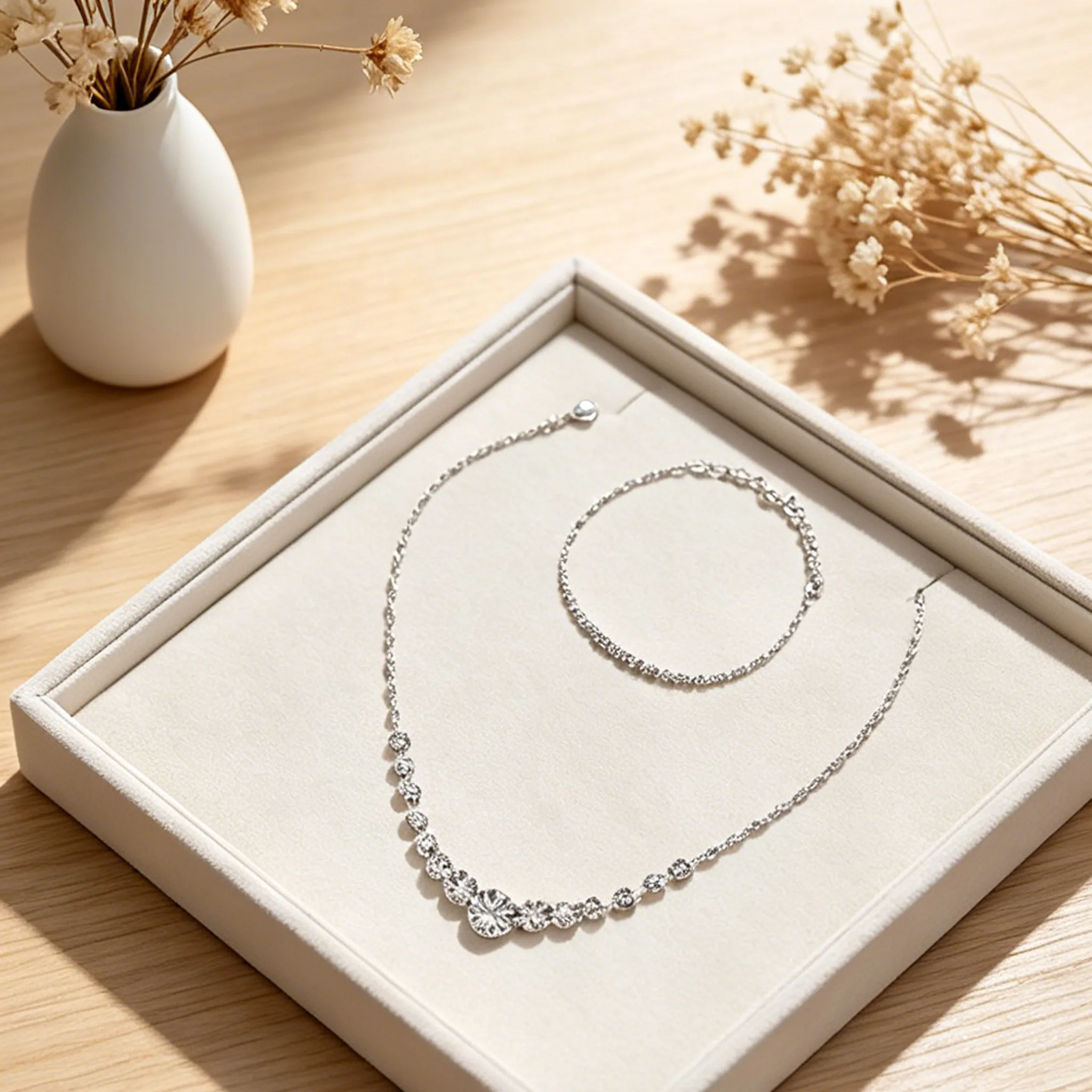 Full Rhinestone Bridal Wedding 3 Piece Sets jewelry tennis bracelet drop earrings Minimalist necklaces for women view 2