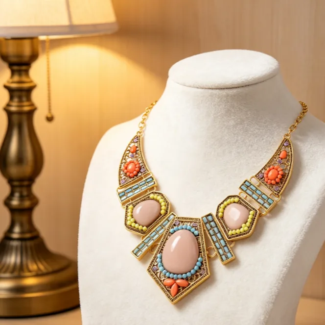 Boho Vintage Hollow Geometric Colorful beaded Bib Necklaces Drop Earrings Ethnic Vacation Statement fancy jewelry for ladies Women