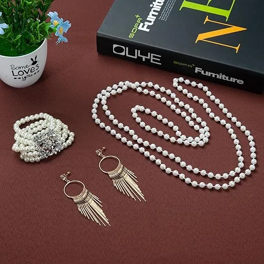 Boho Multi Layer Imitation Pearl Necklaces Loop Drop Earrings Beaded Stretch Bracelets Women Summer Beach Vacation Casual Jewelry Sets view 3