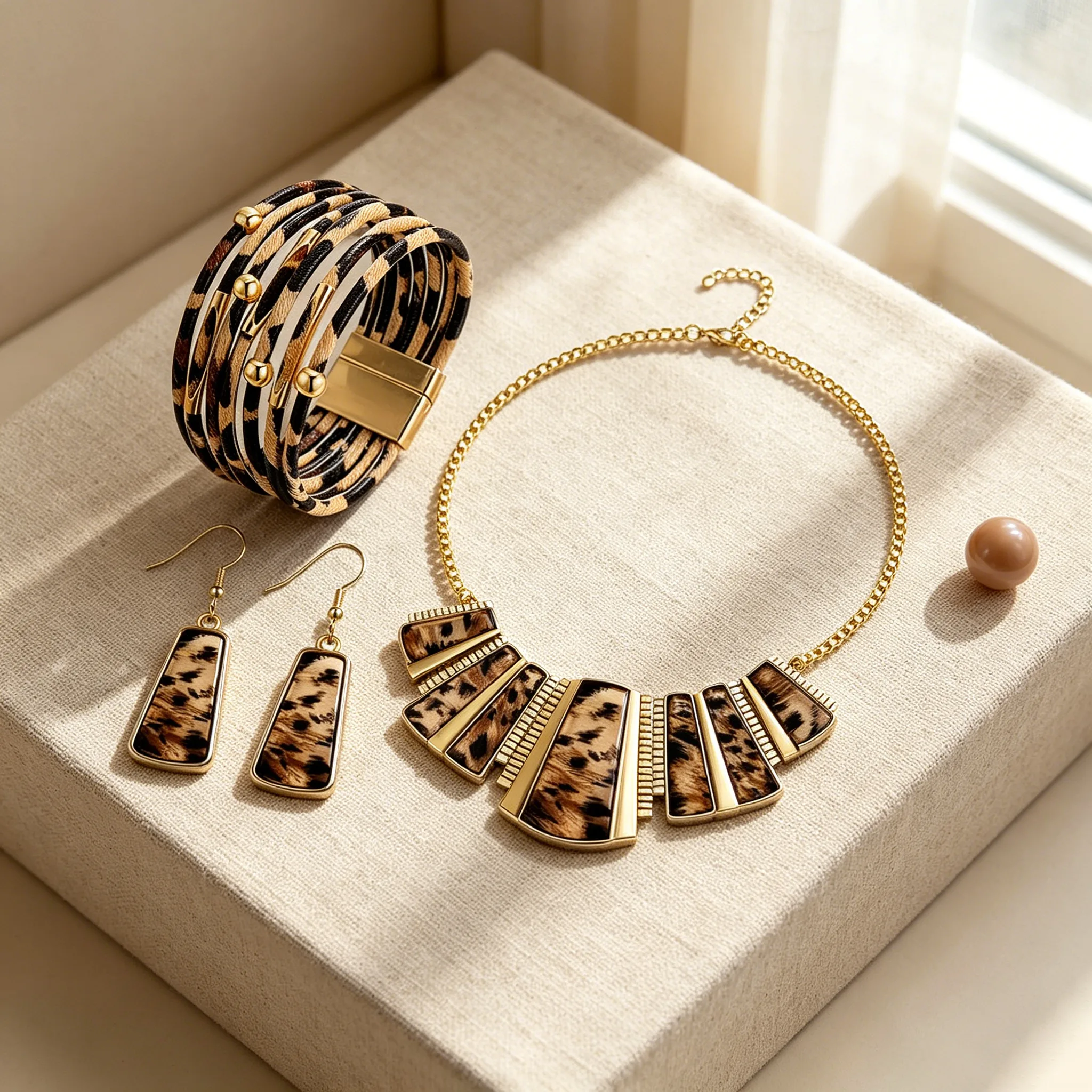 Vintage boho vintage Leopard print magnetic clasp leather Dangle Design drop Design Pendant Necklaces Jewelry Sets wholesale jewelry for Women Party view 2