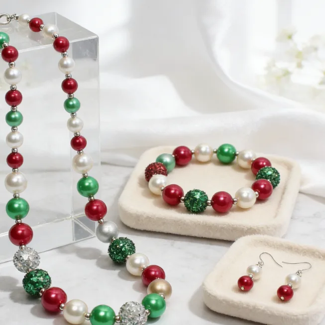 Red White Mixed Round Bead Single Strand Choker Necklaces bracelet Drop Earrings Charms Daily Elegant Holiday Jewelry Mother Gifts for Women view 3
