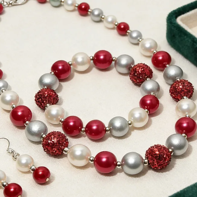 Red White Mixed Round Bead Single Strand Choker Necklaces bracelet Drop Earrings Charms Daily Elegant Holiday Jewelry Mother Gifts for Women view 2