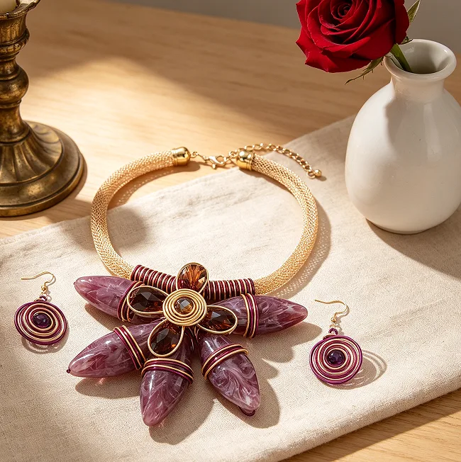 Vintage Boho Woven Floral Bib Choker Necklaces Spiral Circle Drop Earrings Ethnic Women chunky Statement Jewelry for women