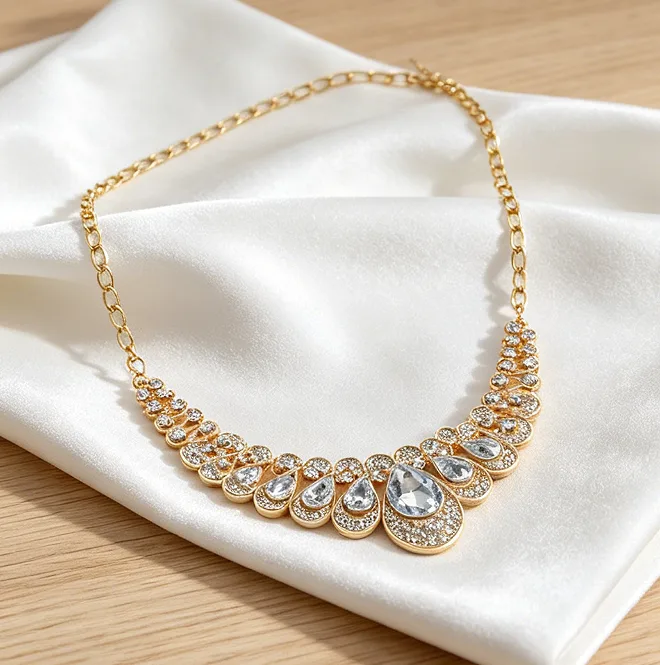 Luxury Sapphire Tone Teardrop Rhinestone Bib Necklaces Drop Earrings Elegant Wedding Bule diamond Jewelry for women set view 3