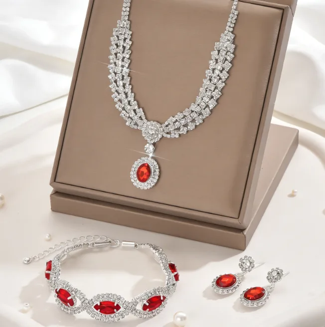 Gothic Vintage Luxury black Rhinestone Pendant Necklaces diamond Bracelet Drop Earrings Wedding Statement Jewelry for Women sets