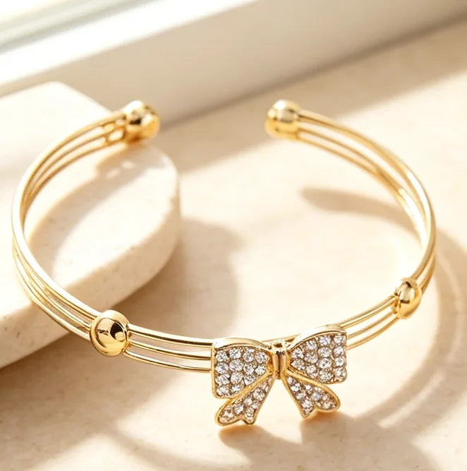 luxury Rhinestone Beaded Pendant Necklaces Mini Bow Stud Earrings Bracelets for Women fashion Jewelry Sets view 3