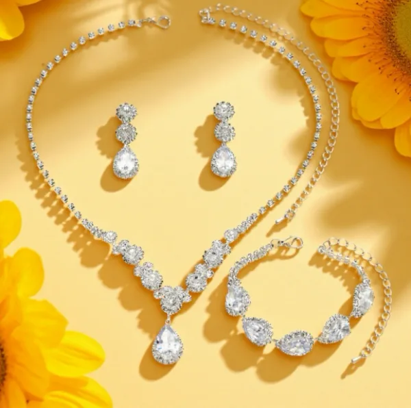 luxury Elegant Teardrop Rhinestone Necklaces Drop Earrings Irregular Bracelets for bridal fashion Women Wedding Jewelry Sets