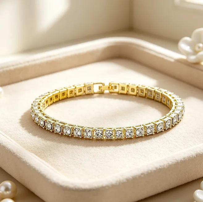 Luxury Iced Out Tennis Chain Rhinestone Necklaces Clasp Closure Inlaid Wrist bracelet Snowflake Cluster Stud earrings Women Bridal Prom Glam Statement Jewelry Sets view 3