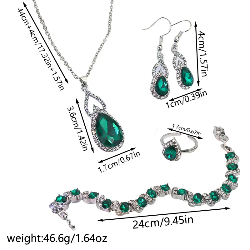 Luxury waterdrop blue Stone Halo Pendant Necklaces Teardrop Drop hoop Earrings tennis Bracelets open Rings for Women party Jewelry Sets view 3