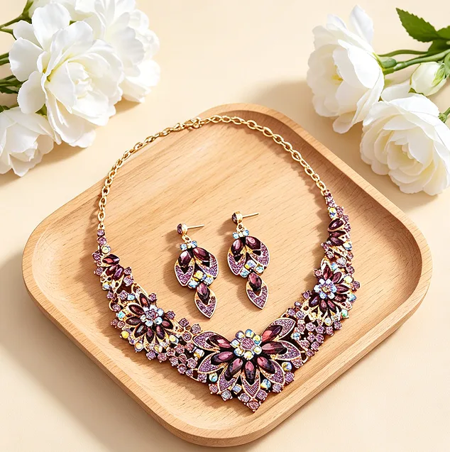 Vintage V-shaped flower Black Rhinestone White Pearl Drop Necklaces Leaf Single Pearl Dangle Earrings Women Wedding Bridal Elegant Jewelry Sets view 3