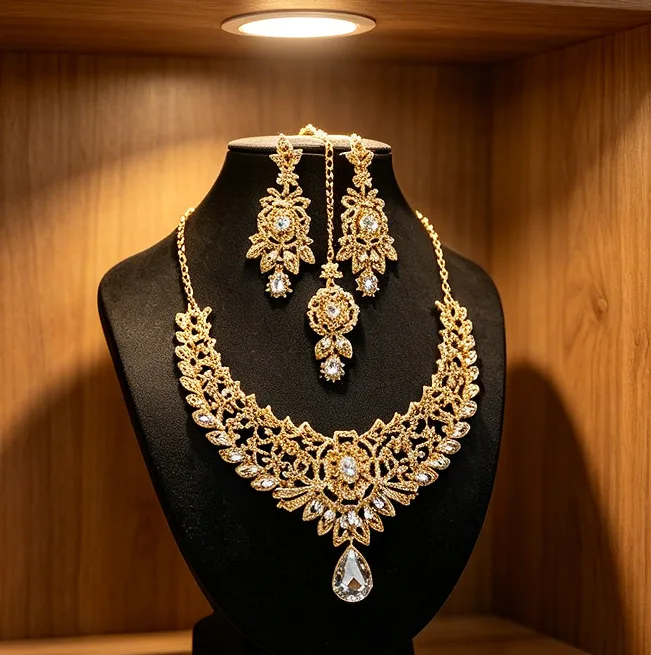 Luxury Floral Rhinestone Bridal Choker Necklaces Long Drop Earrings Forehead Chain Elegant Wedding Party Women Jewelry dainty accessories