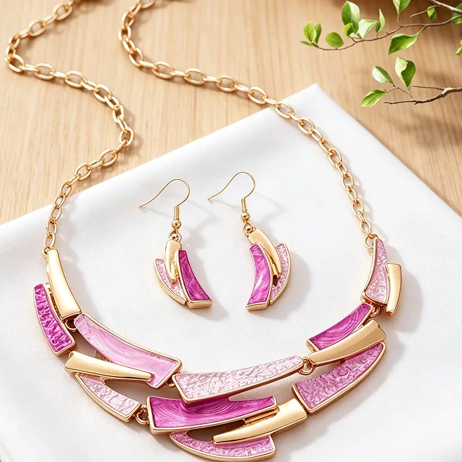Bohemian Oil Painting Gradient Purple Irregular Geometric Bib Choker Necklaces Drop Earrings Ethnic Colorful Women Statement Jewelry view 3