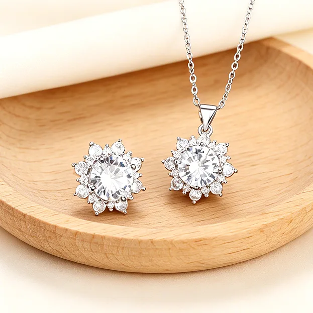 Full Shiny Rhinestone Sunflower Pendant Necklaces diamond Stud Earrings Rings Luxury Wedding Party Jewelry Sets for Women gift view 3