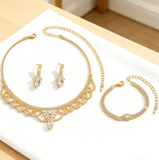 Elegant Hollow Lace Frame Marquise Rhinestone Bib Choker Necklaces Vertical Marquise Drop Earrings Single Row diamond Thin Link Bracelets Women Bridal Wedding Rhinestone Jewelry Sets view 3
