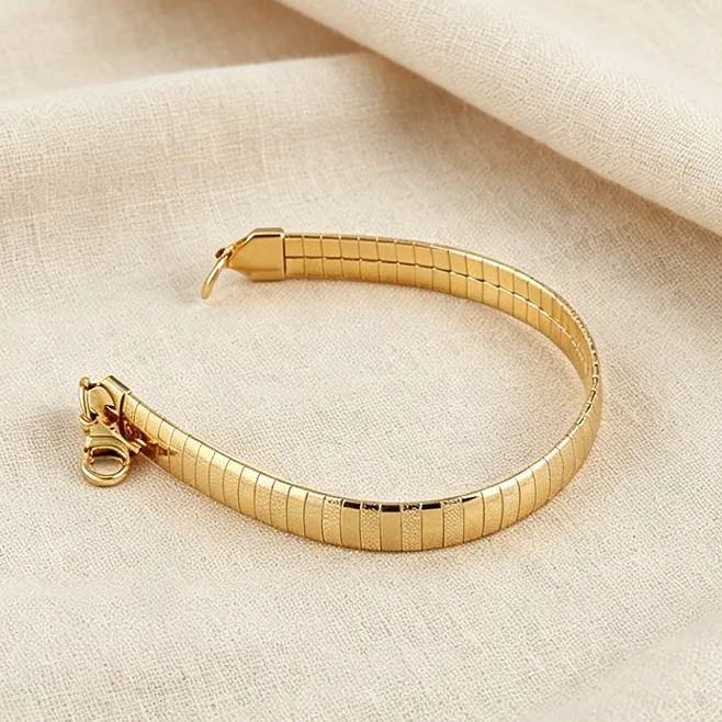 gold Hypoallergenic Snake Choker Necklaces Bracelets Minimalist Smooth Flat Chain Stainless Steel Jewelry Sets For Women Stackable Accessories view 3