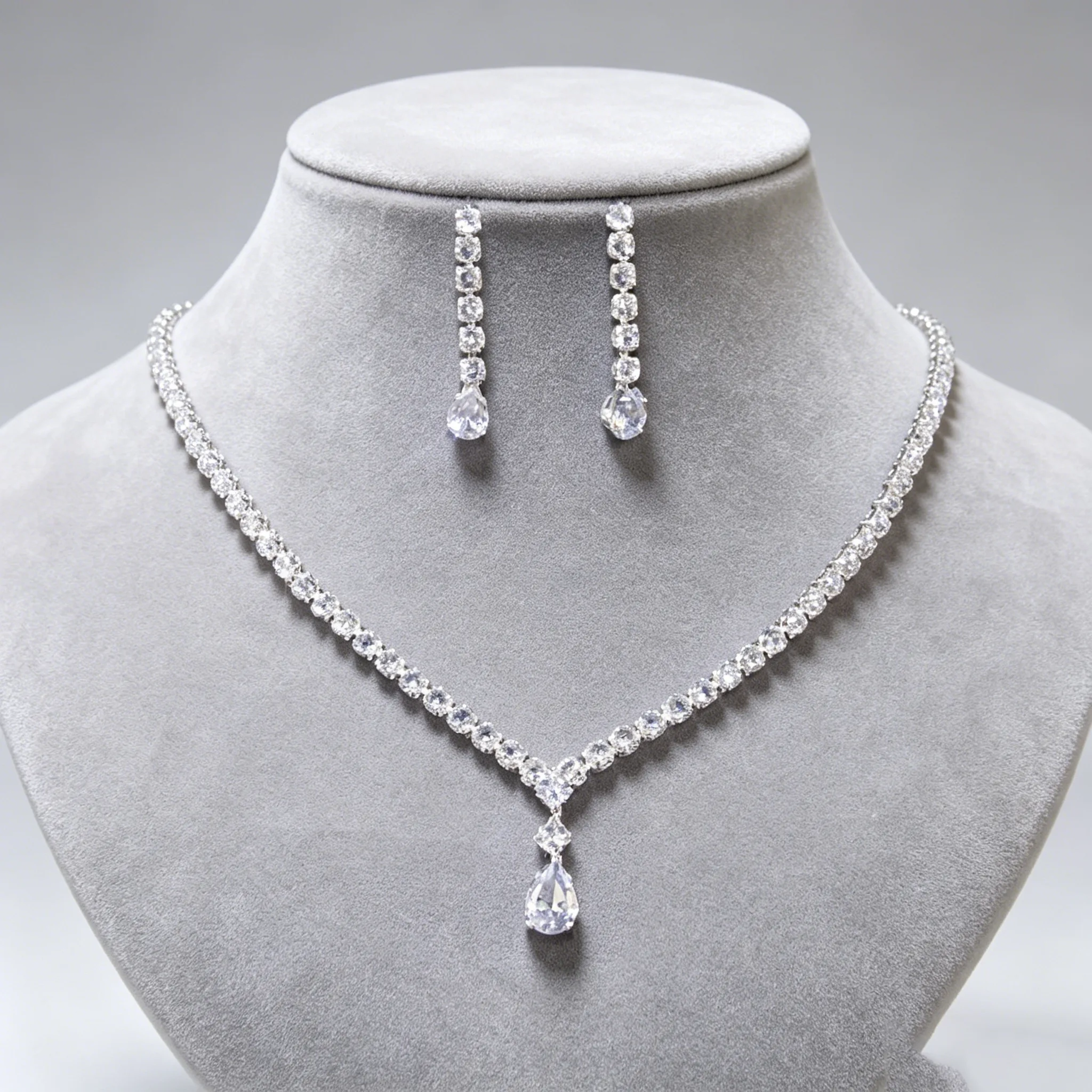 Rhinestone Inlaid Geometric Pendant Necklaces Drop Dangle Earrings tennis Jewelry Sets for women wedding gift accessories