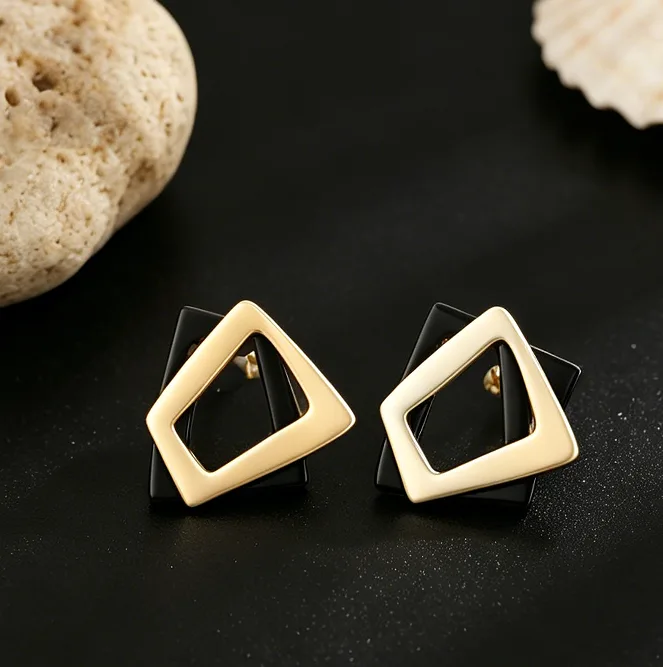 Contrast Color Hollow Interlaced Geometric Square Pendant Choker Necklaces Earrings Minimalist Women Statement chunky Jewelry view 3