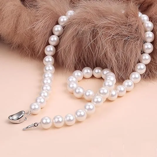 Classic Round white Imitation Pearl Necklaces Rhinestone Earrings fashion Bracelets for Women mother day gift Jewelry Sets view 2