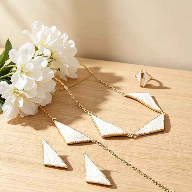 Modern Minimalist Cream Swirl Enamel Triangle Geometric Pendant Necklaces Bracelet Stud Earrings Open Ring Chic Office Women Statement Jewelry view 2