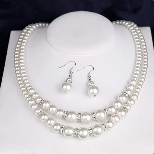 elegant Imitation Pearl designer inspired jewelry sets double necklaces drop earrings for women gift