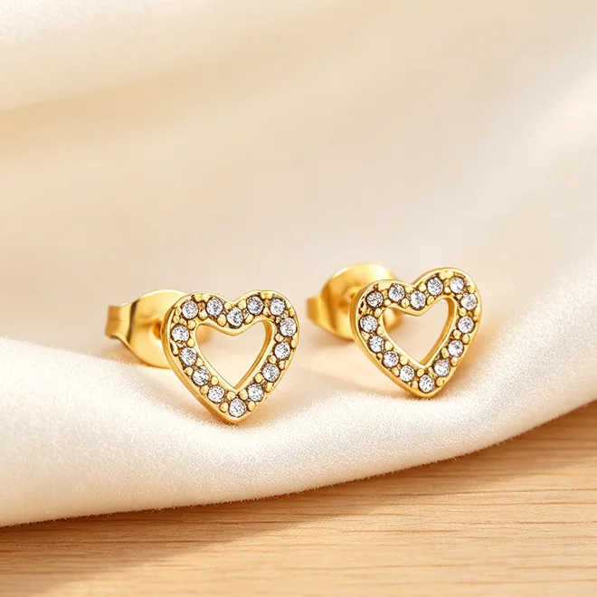 Waterproof Anti-fade Stainless Steel Shiny Zircon Hollow Heart Pendant Necklaces Stud Earrings Dainty Love Women Jewelry Sets view 3