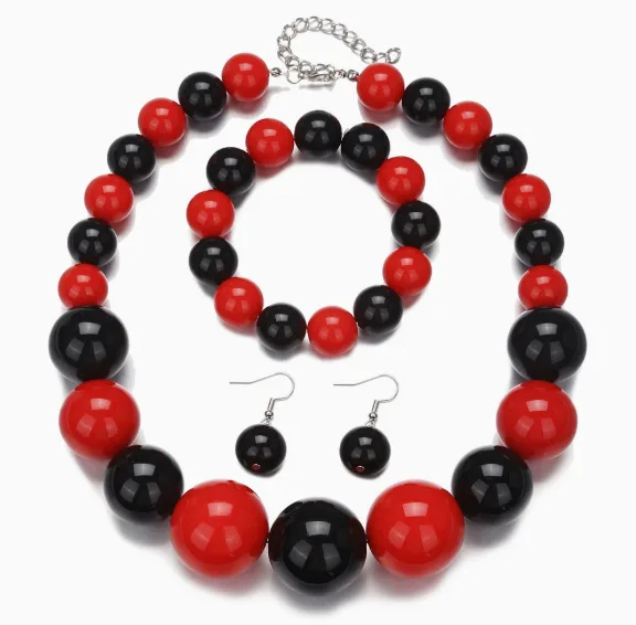 Vintage Elegant Black And White Imitation Pearl Beaded Necklace Stretch Bracelet Drop Earring Round Gradient Size Imitation Pearl Jewelry For Banquet Daily Wear view 2