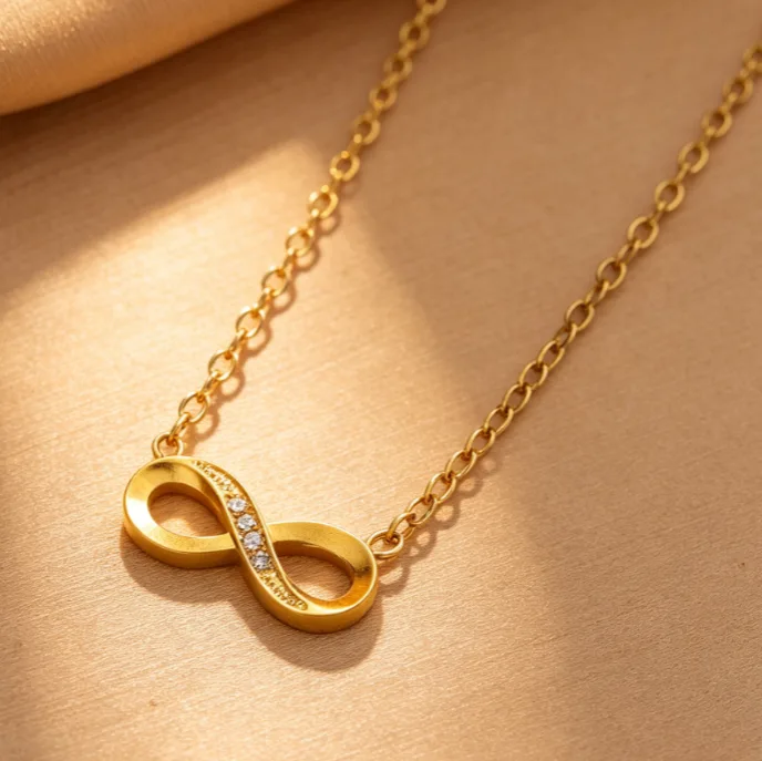 Anti Tarnish Stainless Steel Shiny Zircon Infinity Symbol Necklaces Bracelets Stud Earrings Waterproof Dainty Long Lasting Women Jewelry Sets view 3