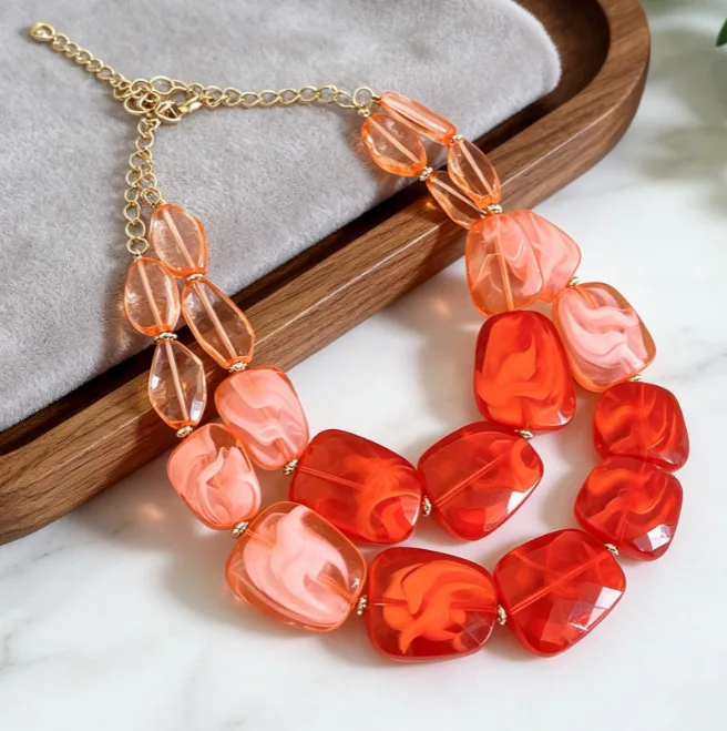 Double Layer Irregular acrylic Chunky Beaded Bib Choker Necklaces Elegant Statement Fashion boho fancy jewelry for ladies Women view 2