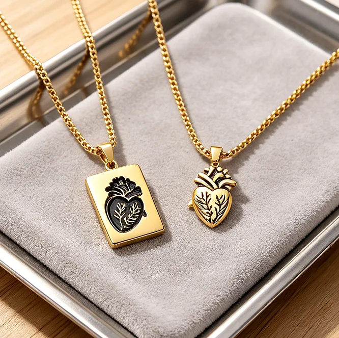 Rock Punk Anatomical Heart Pendant Couple Necklaces Square Tag Heart Shape Chain Trendy Gothic Lovers Statement men women Jewelry