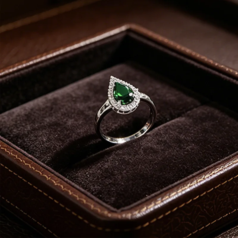 green Rhinestone Teardrop necklace Design wholesale hoops earrings bracelet ring for Women luxury Anniversary jewelry sets view 3