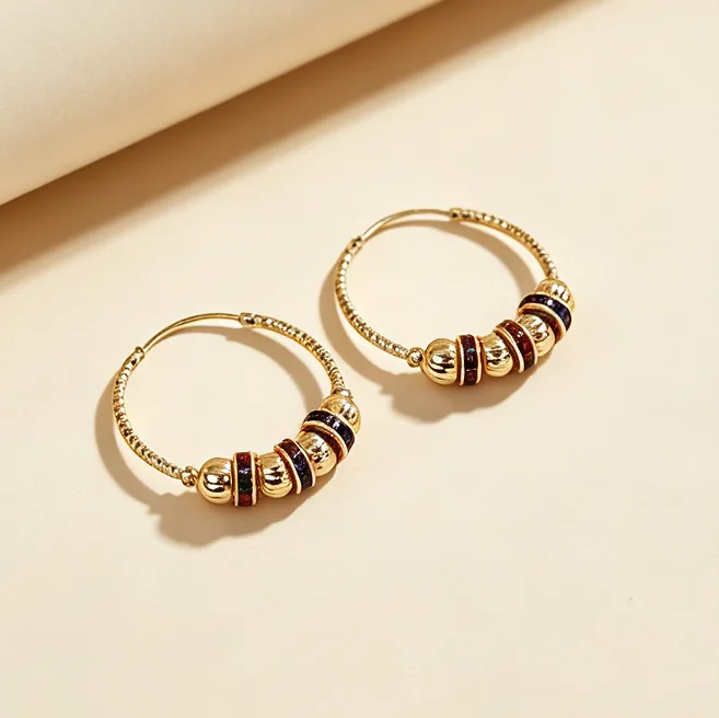 Colorful Rhinestone Beaded Pendant Necklaces Multi Bead Hoop Earrings Dainty Sweet Daily Holiday Women fashion Jewelry Sets view 2